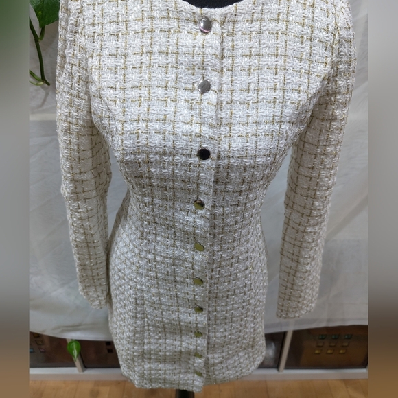 Rihoas / XS / new with tags / White Square Neck Tweed Mini Dress - Picture 5 of 5